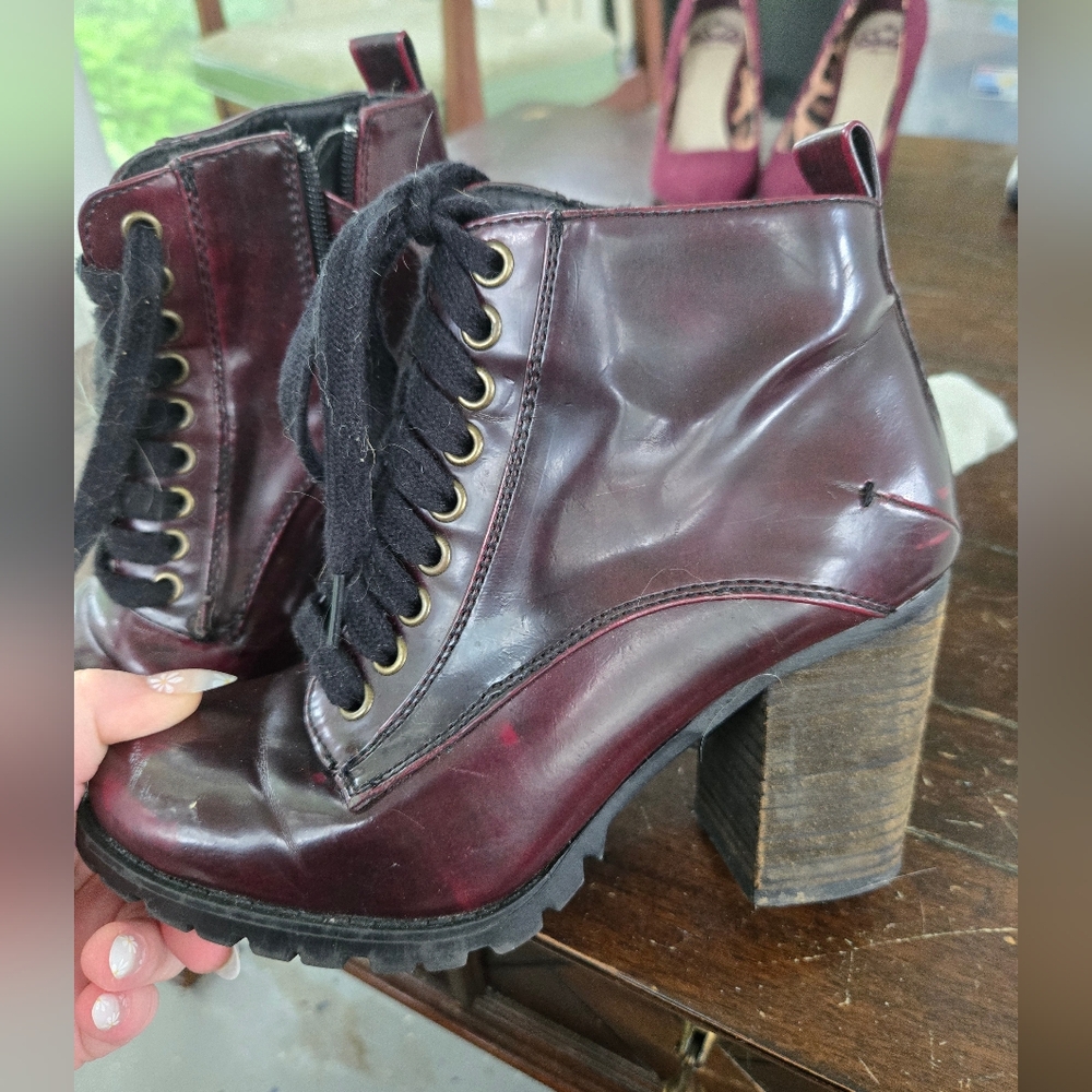 Steve Madden Burgundy Leather Combat Boots